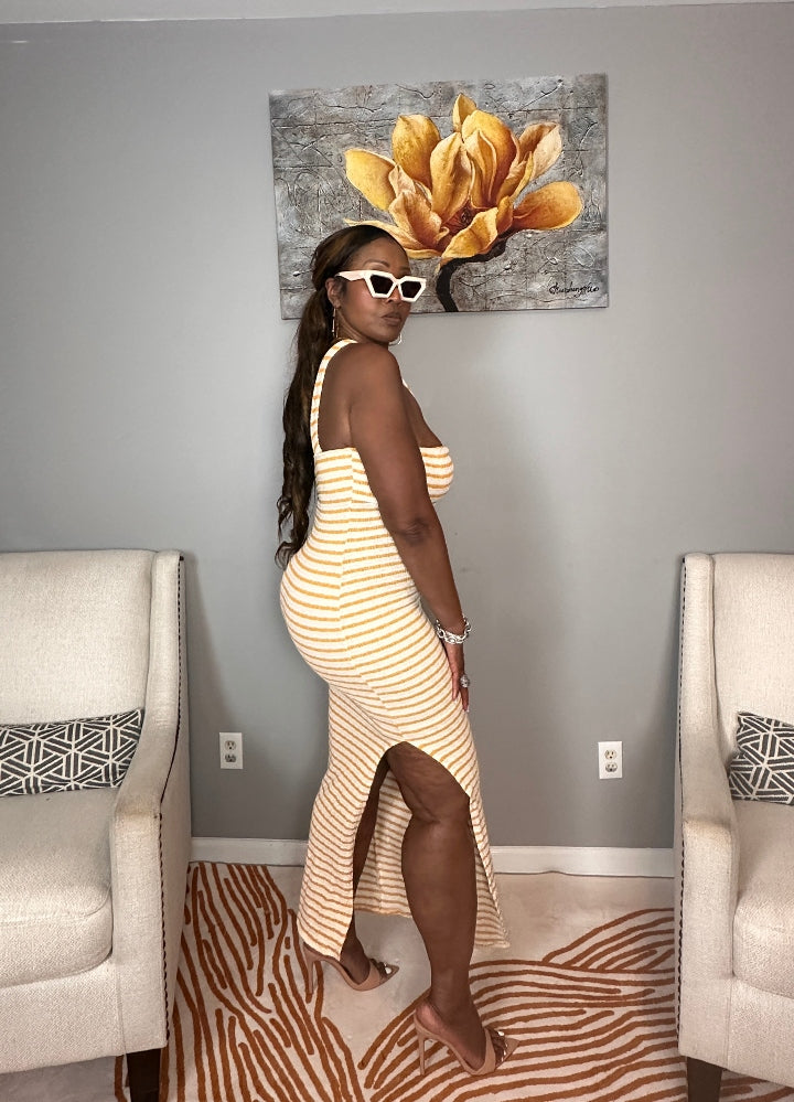 Showstopper Striped Maxi Dress - Cream and Mustard Blend