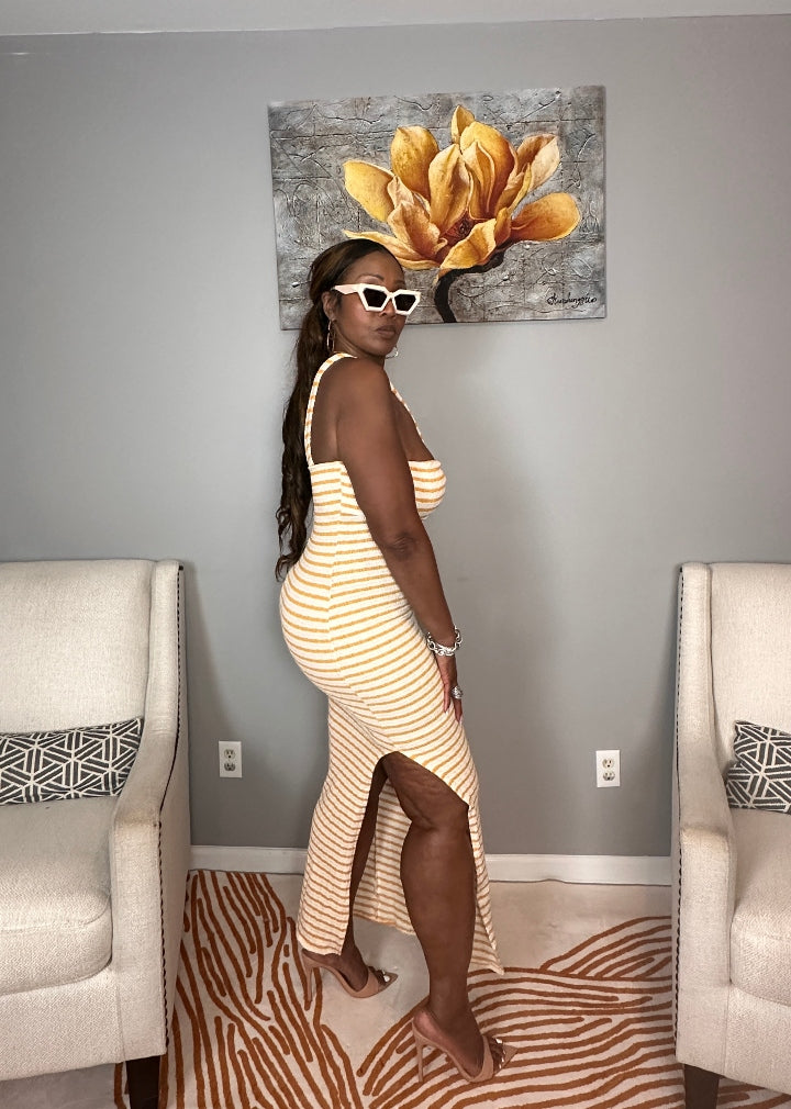 Showstopper Striped Maxi Dress - Cream and Mustard Blend