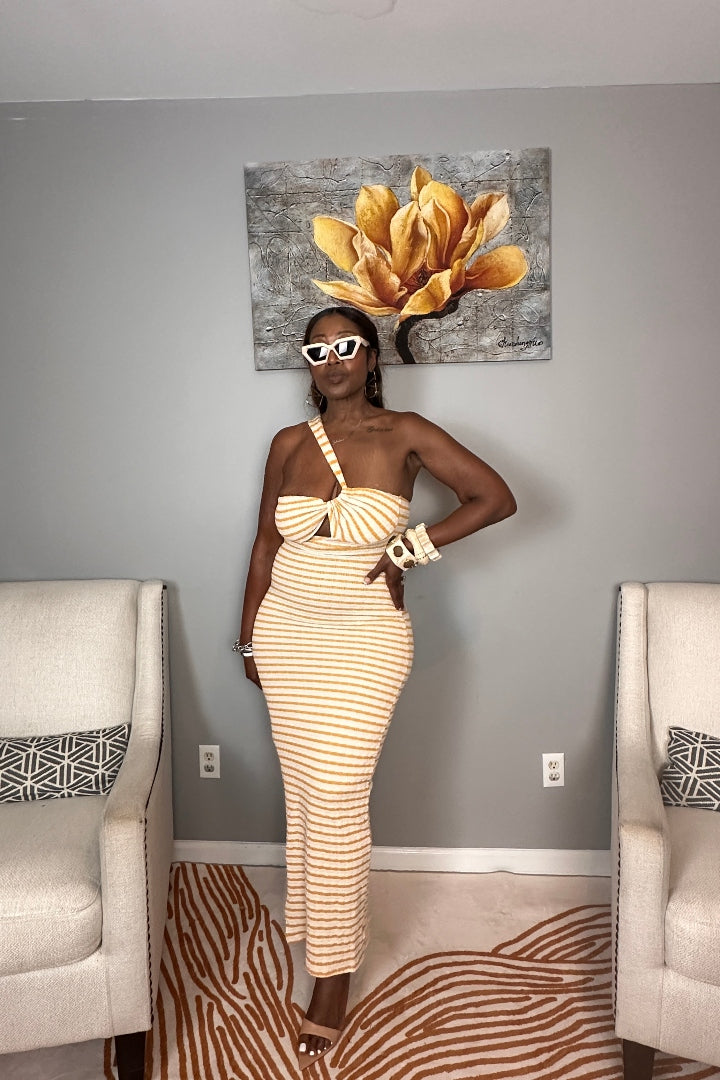 Showstopper Striped Maxi Dress - Cream and Mustard Blend
