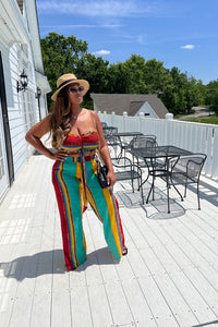Island Vibes 2 pc striped pant set - Turquoise and Gold Blend