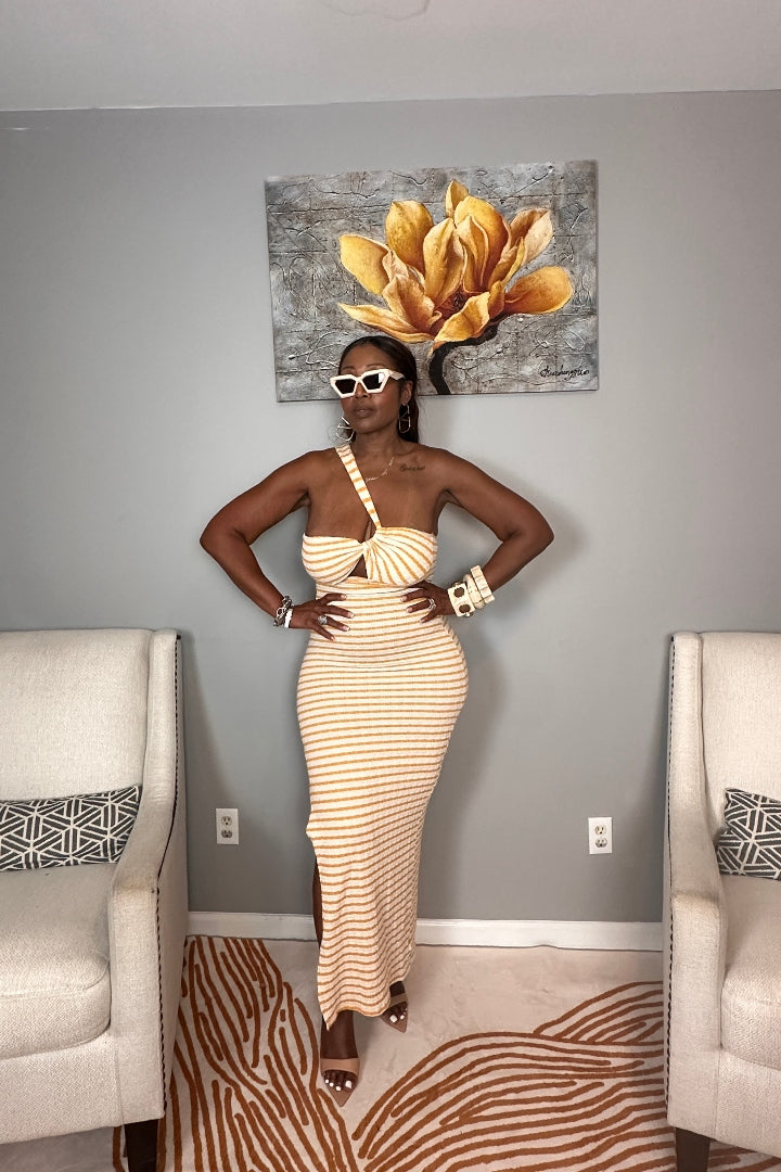 Showstopper Striped Maxi Dress - Cream and Mustard Blend