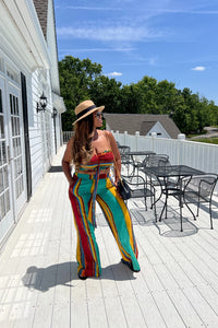 Island Vibes 2 pc striped pant set - Turquoise and Gold Blend