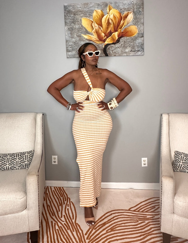 Showstopper Striped Maxi Dress - Cream and Mustard Blend
