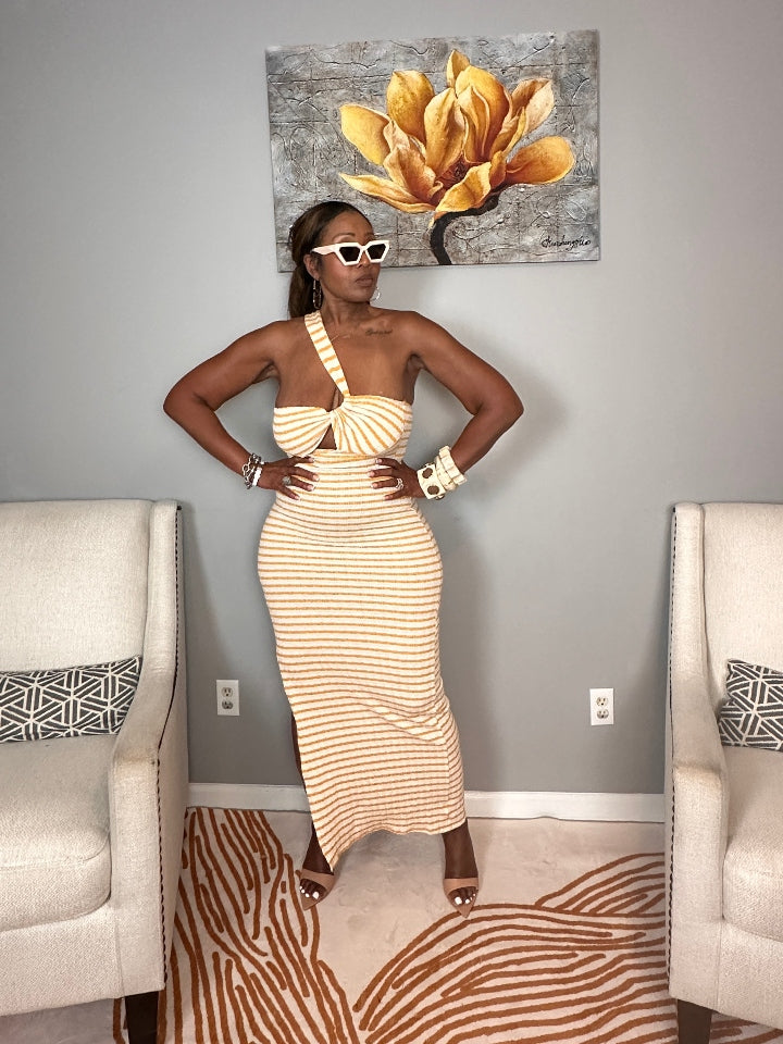 Showstopper Striped Maxi Dress - Cream and Mustard Blend