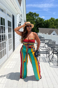 Island Vibes 2 pc striped pant set - Turquoise and Gold Blend