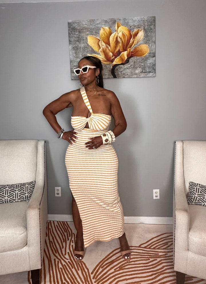 Showstopper Striped Maxi Dress - Cream and Mustard Blend