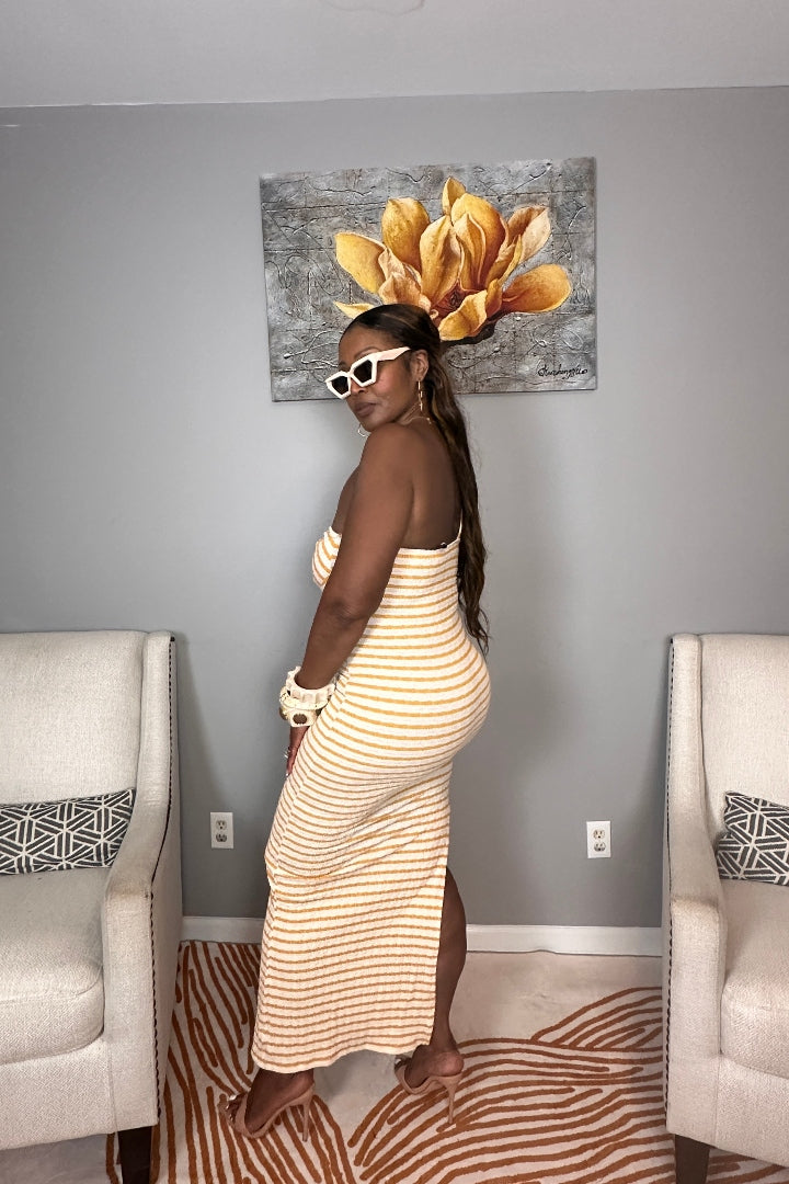 Showstopper Striped Maxi Dress - Cream and Mustard Blend