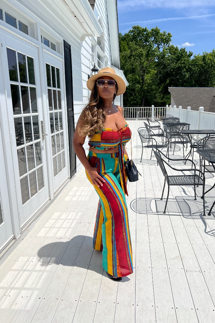 Island Vibes 2 pc striped pant set - Turquoise and Gold Blend