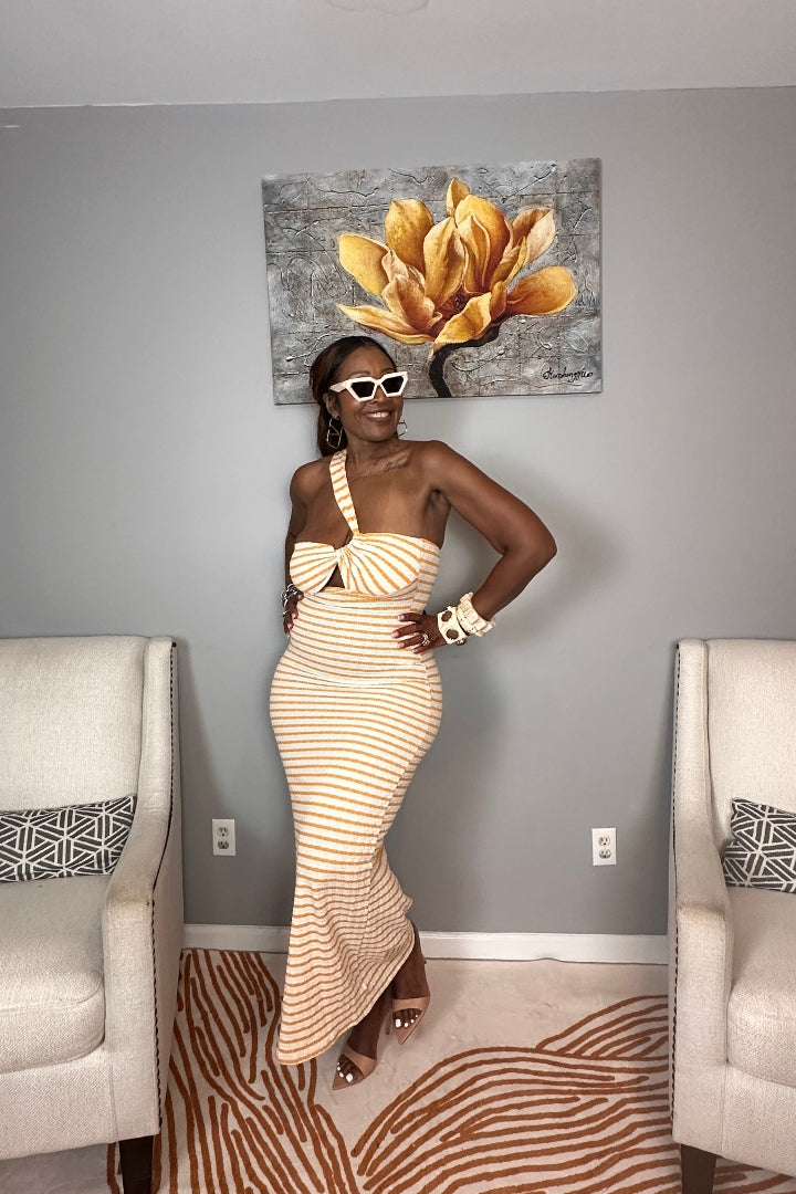 Showstopper Striped Maxi Dress - Cream and Mustard Blend
