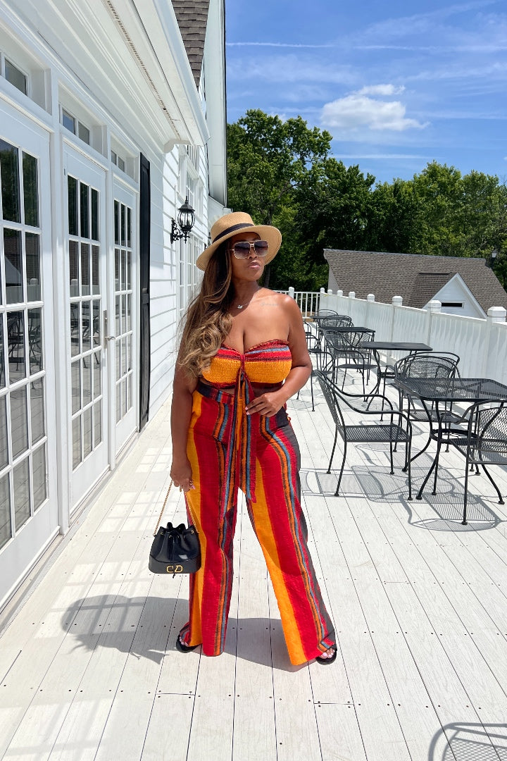 Island Vibes 2 pc striped pant set - Copper Orange and Red Blend