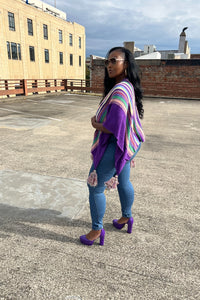 Rich Auntie Winter Open Front Poncho -  Purple Pink Green Blend