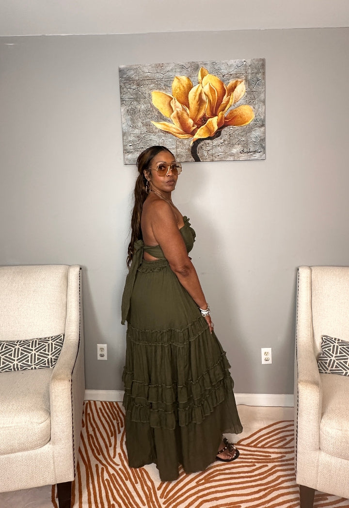 Grown Woman Summer Tiered Maxi Dress - Dark Olive