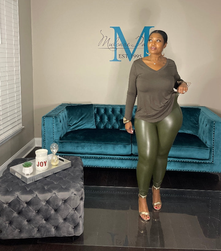 Fall Faux Leather Leggings Only - Dark Olive