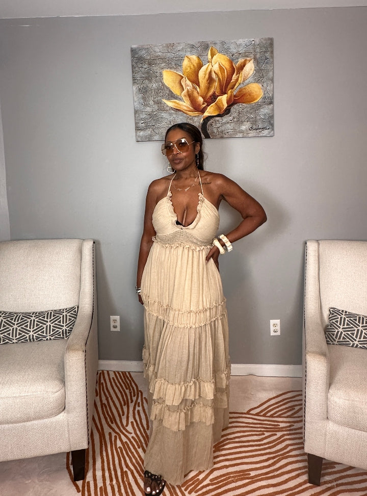 Grown Woman Summer Tiered Maxi Dress - Sand