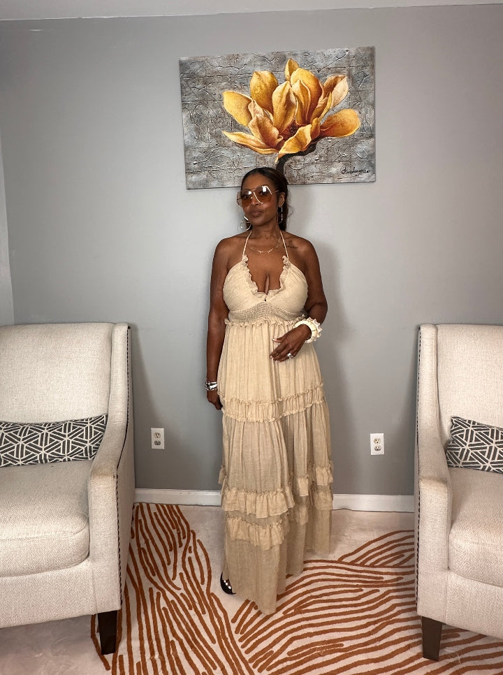 Grown Woman Summer Tiered Maxi Dress - Sand