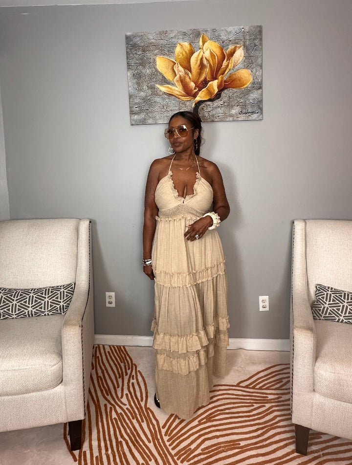 Grown Woman Summer Tiered Maxi Dress - Sand