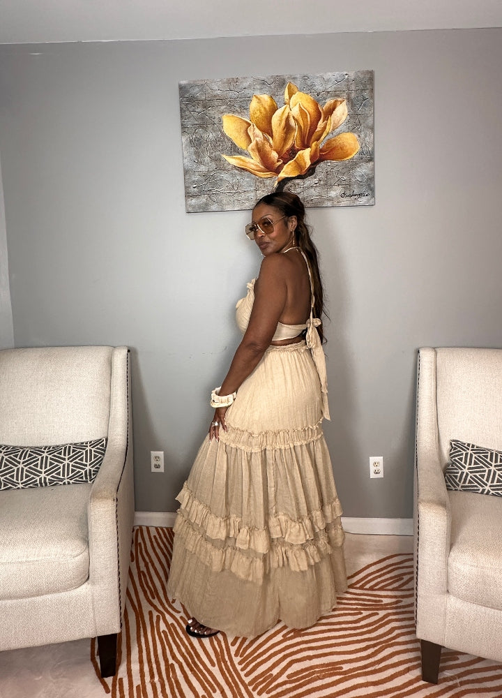 Grown Woman Summer Tiered Maxi Dress - Sand