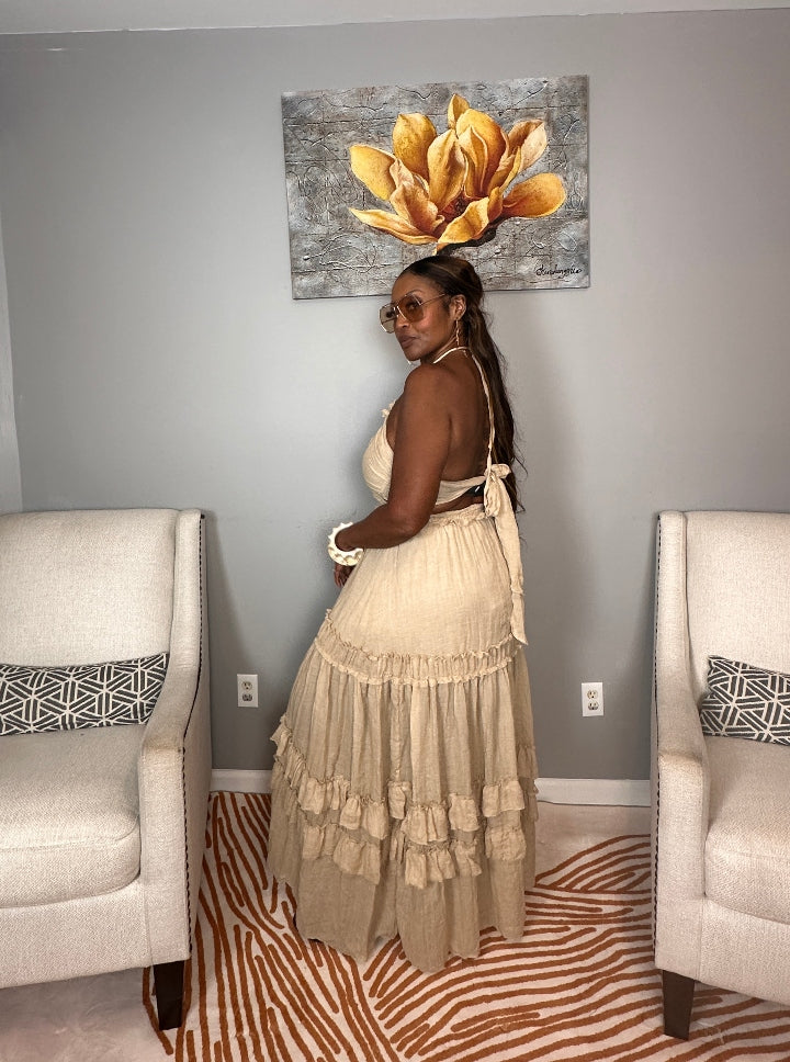 Grown Woman Summer Tiered Maxi Dress - Sand