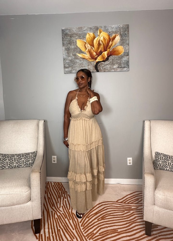 Grown Woman Summer Tiered Maxi Dress - Sand