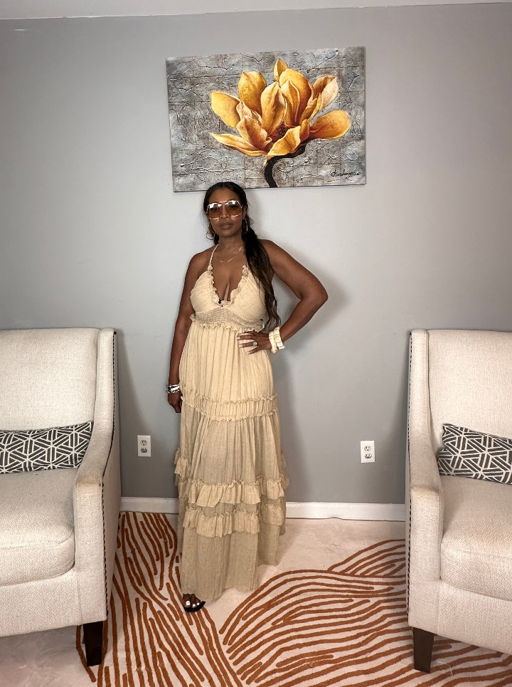 Grown Woman Summer Tiered Maxi Dress - Sand
