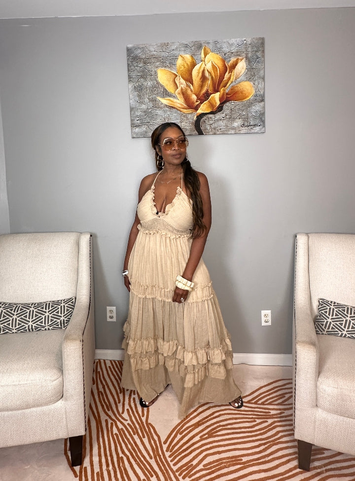 Grown Woman Summer Tiered Maxi Dress - Sand