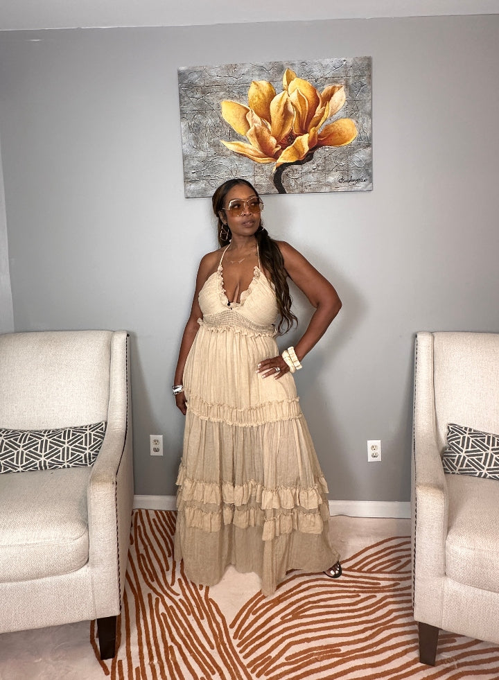 Grown Woman Summer Tiered Maxi Dress - Sand