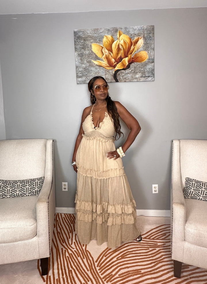 Grown Woman Summer Tiered Maxi Dress - Sand