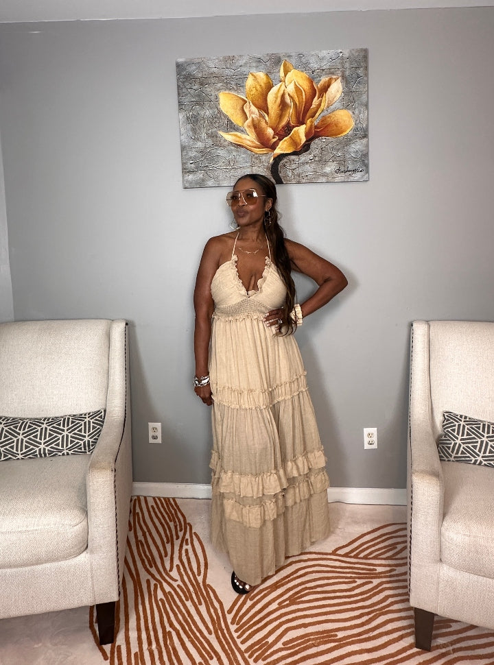 Grown Woman Summer Tiered Maxi Dress - Sand