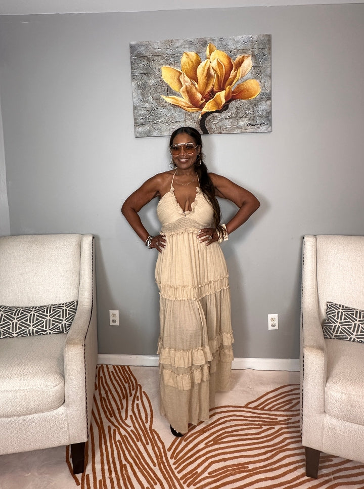 Grown Woman Summer Tiered Maxi Dress - Sand