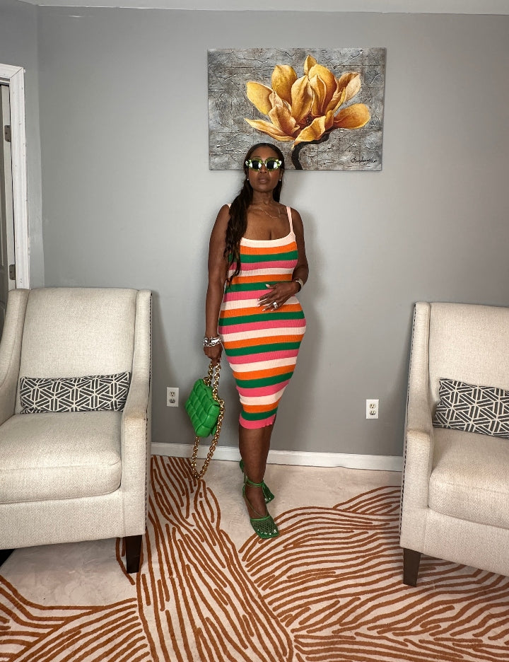 Island Punch Multi color bodycon midi dress