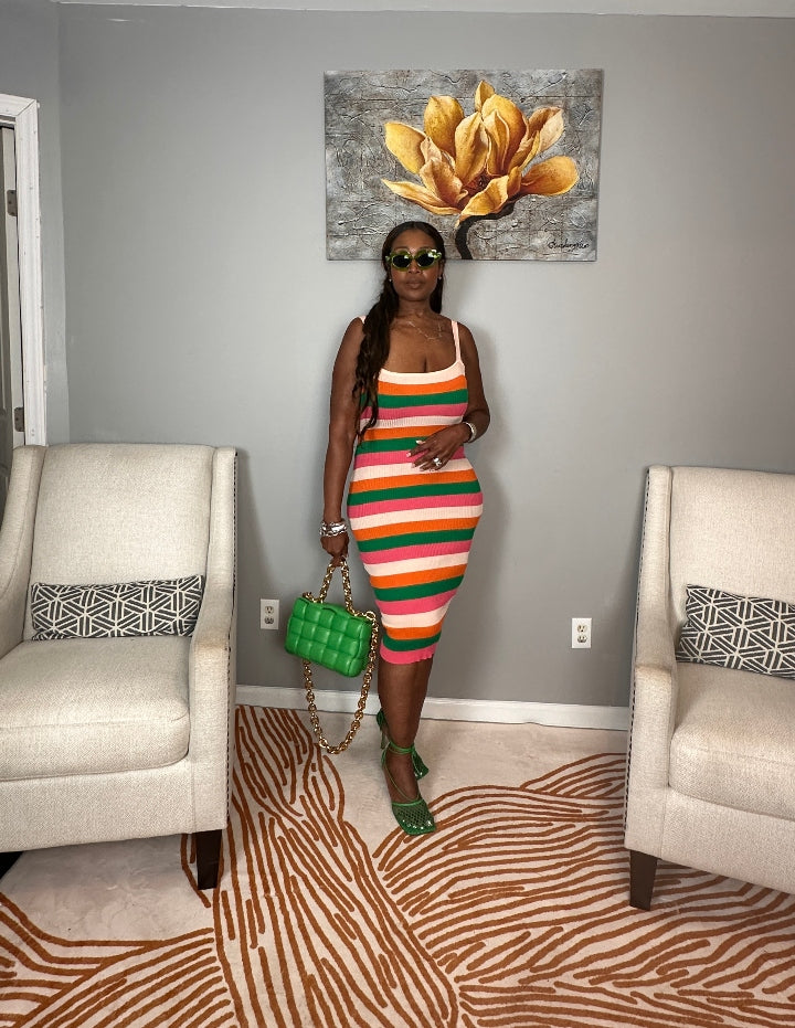 Island Punch Multi color bodycon midi dress