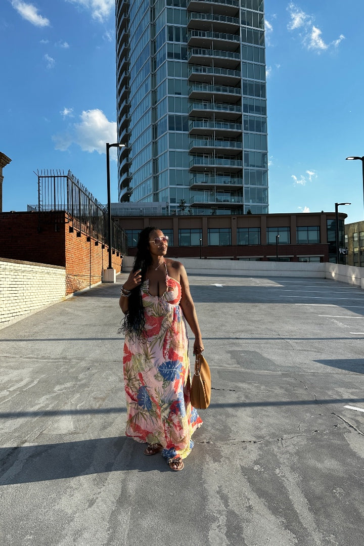 Pink Floral Maxi Dress - Pink Blue Red Blend