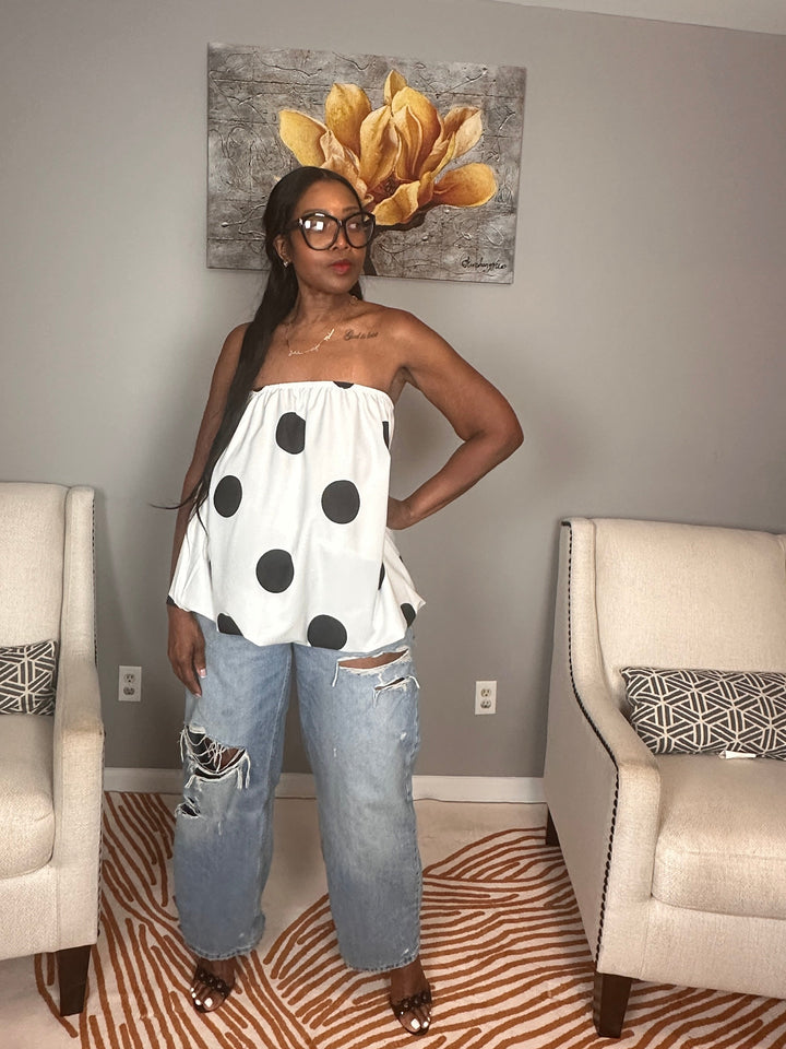 3 Way Trio Top/Dress/Skirt – Black & White Polka Dot