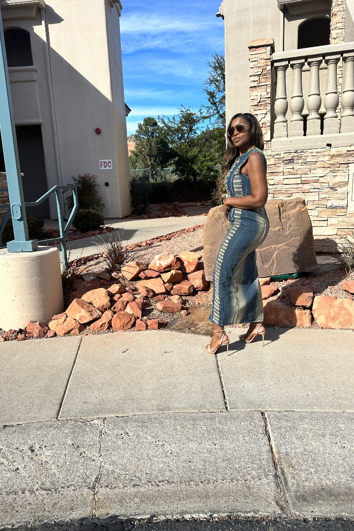 Distressed Denim Sets for Women | Trendy 2PC Split Dress Set XLarge Distressed Denim Sets for Women | Trendy 2PC Split Dress Set XLarge