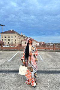 RESTOCKED Hooded Winter Open Front Poncho - Rust Tan Grey Blend Ships 2/29
