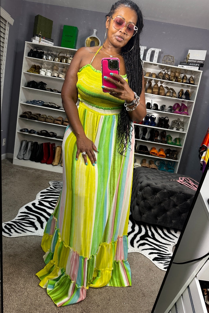 Caged Back Multi Color Layered Maxi ...