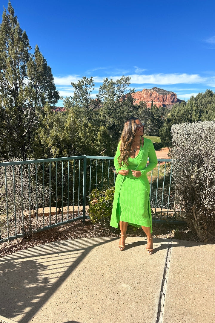 2 pc Spring Green duster skirt set
