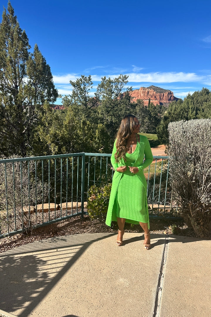 2 pc Spring Green duster skirt set