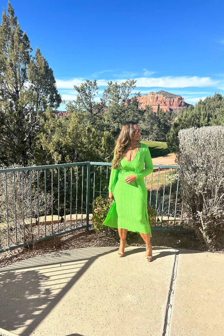 2 pc Spring Green duster skirt set