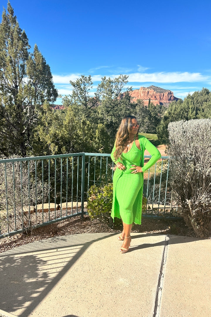 2 pc Spring Green duster skirt set