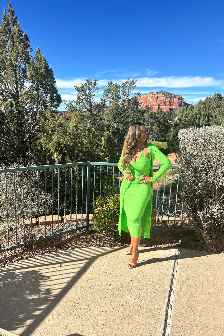 2 pc Spring Green duster skirt set