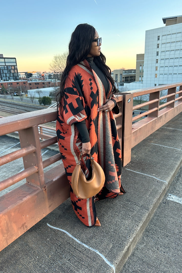 RESTOCKED Hooded Winter Open Front Poncho - Cinnamon Chocolate