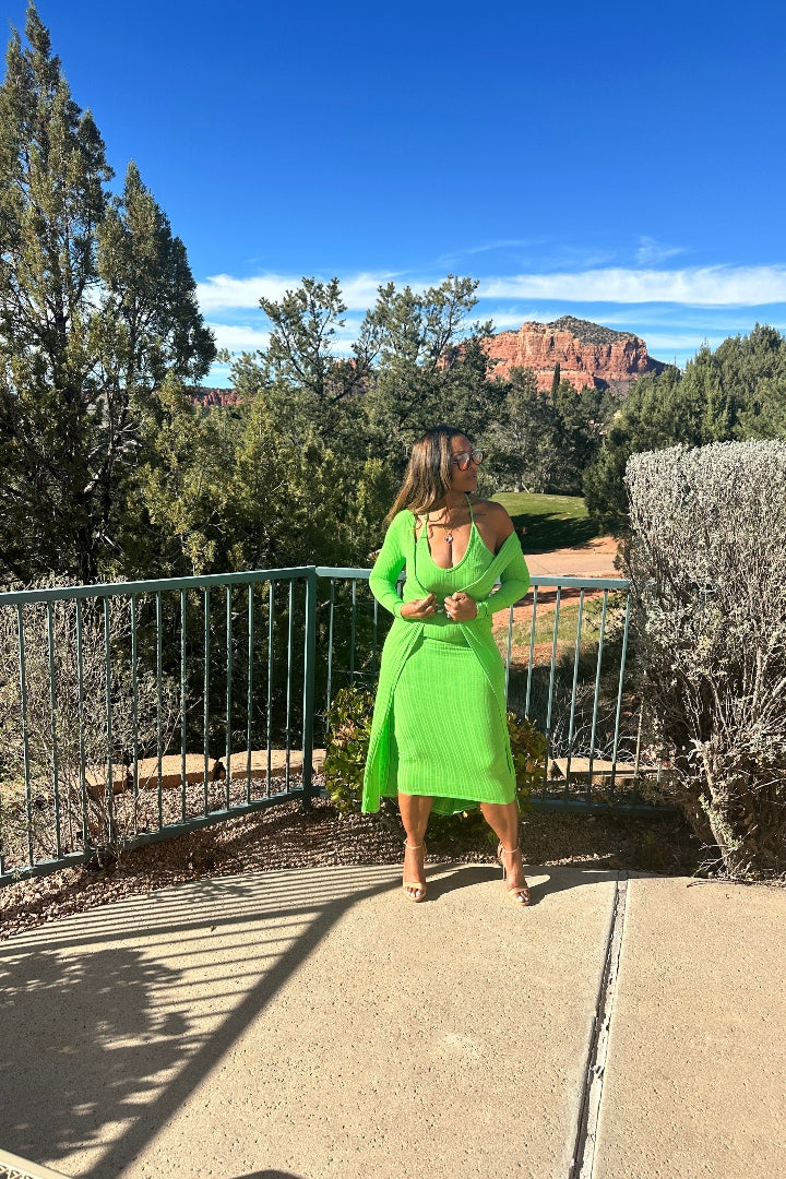 2 pc Spring Green duster skirt set