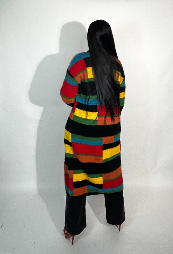 Colorful Button Up Striped Long Cardigan Sweater