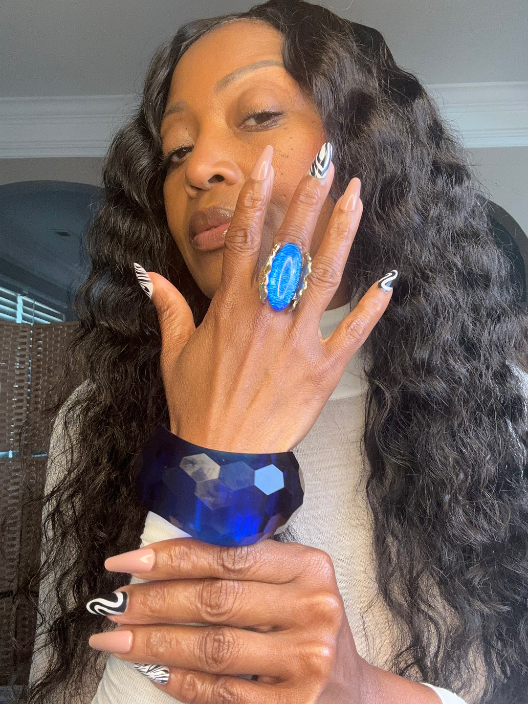 Oversized Bold Acrylic Hammered Bracelet -Electric Blue
