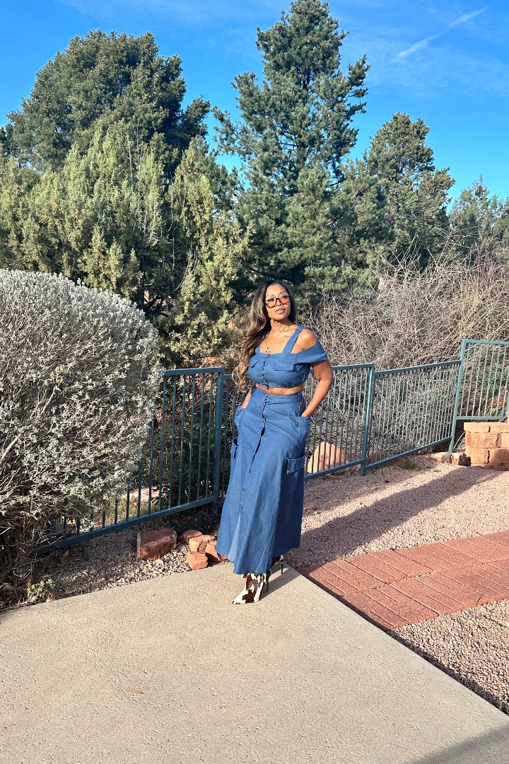 Southern Belle 2 pc Button Front Denim Skirt Set