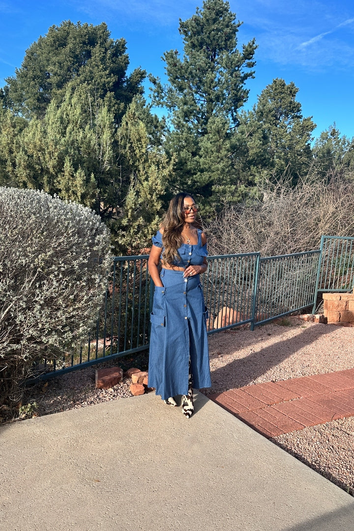 Southern Belle 2 pc Button Front Denim Skirt Set