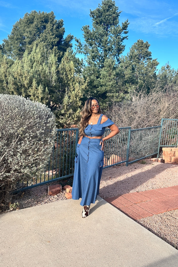 Southern Belle 2 pc Button Front Denim Skirt Set