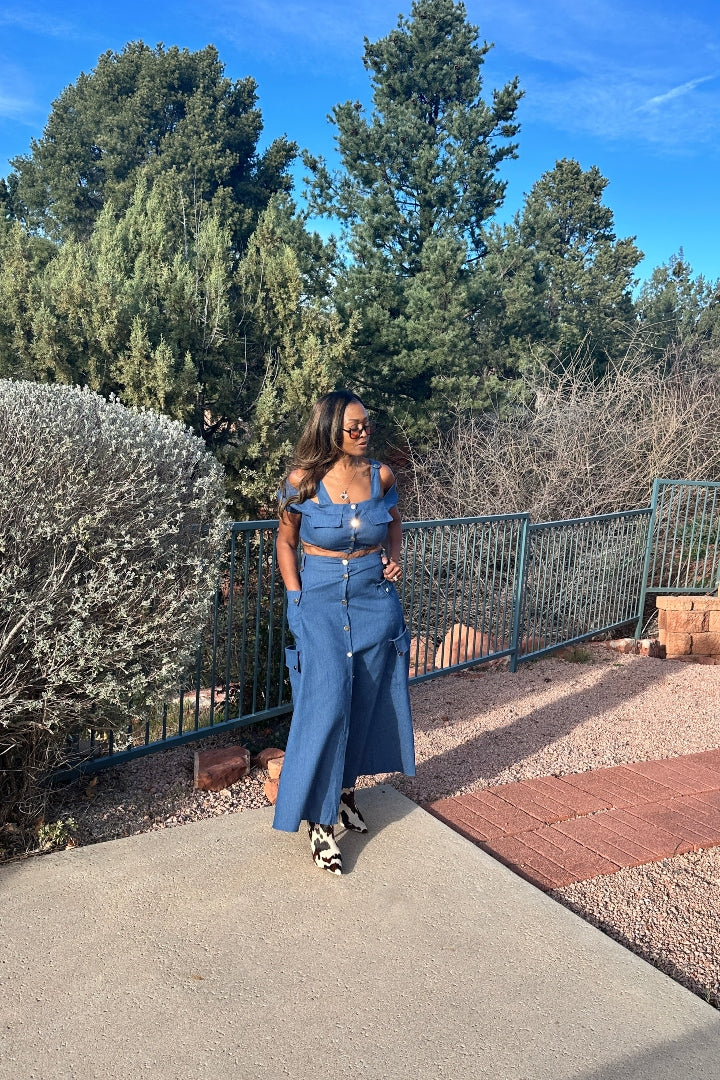 Southern Belle 2 pc Button Front Denim Skirt Set