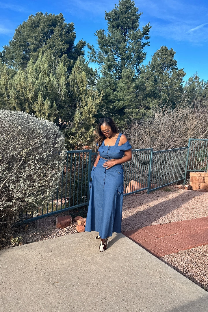 Southern Belle 2 pc Button Front Denim Skirt Set